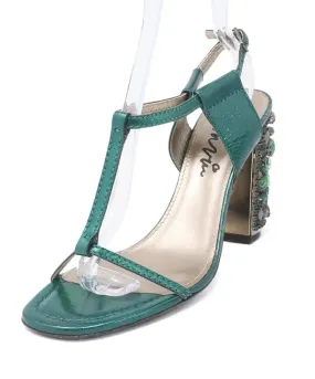 Lanvin Green Metallic Leather Sandals w/ Jewel Heel sz 9