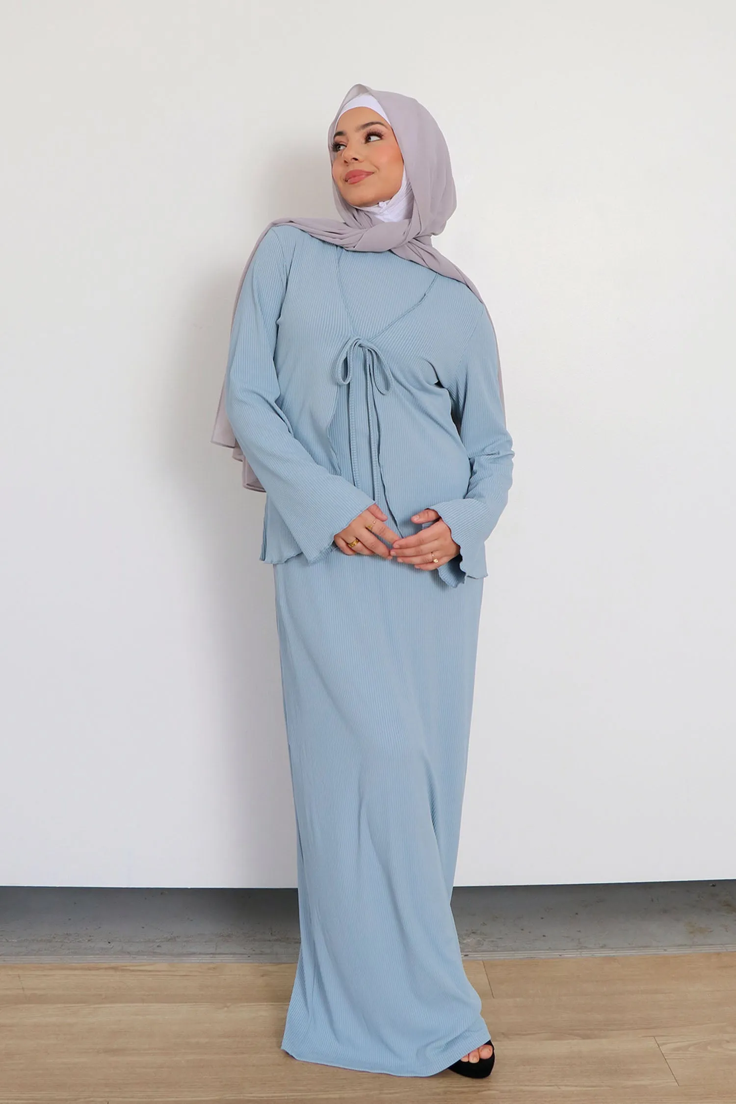 Lina Ribbed Maxi Set- Soft Blue