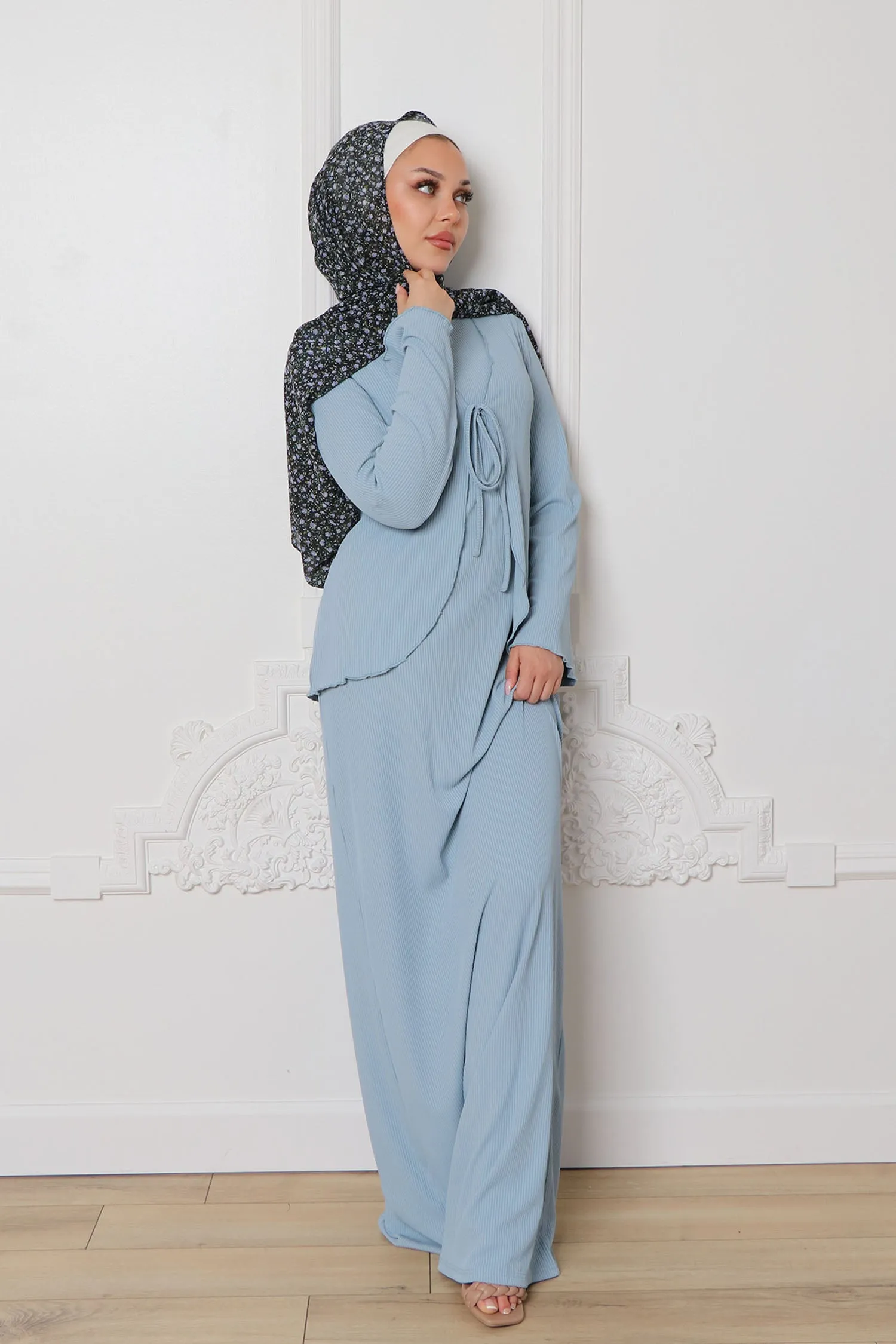 Lina Ribbed Maxi Set- Soft Blue