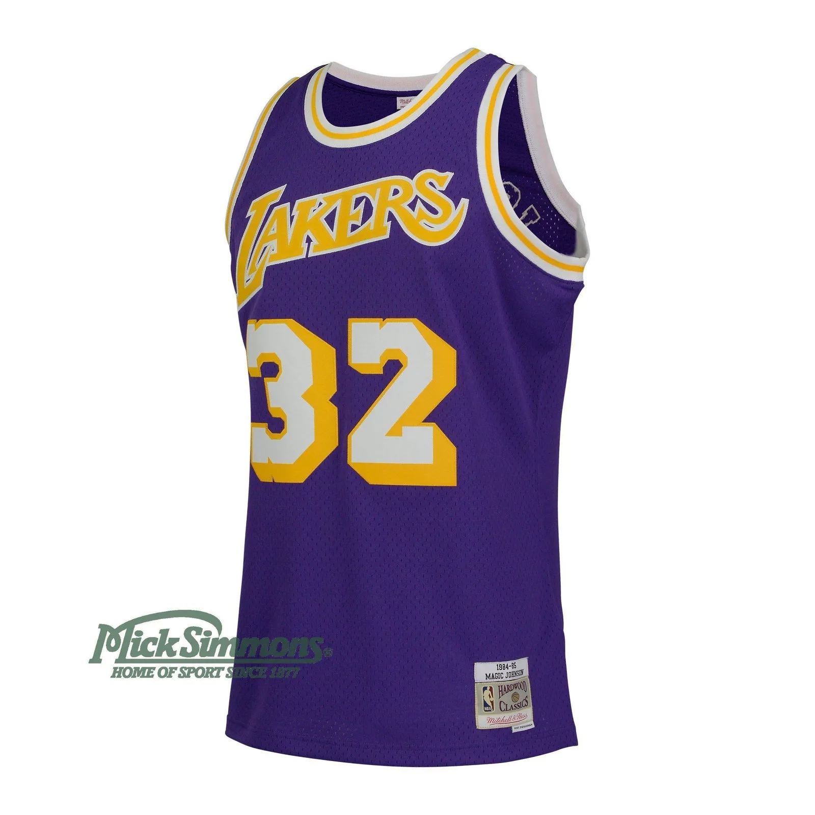 Los Angeles Lakers Magic Johnson 1984-85 Hardwood Classics Swingman Road Jersey by Mitchell & Ness