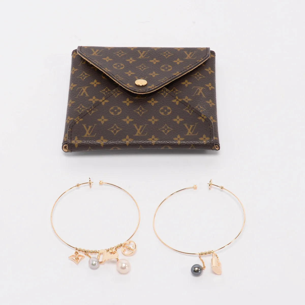 Louis Vuitton 18k Yellow Gold Pearl Monogram Hoop Earrings