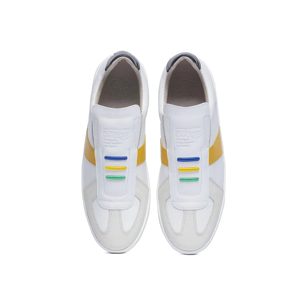 Men's Smooth White Yellow Black Leather Low Tops 01594-039