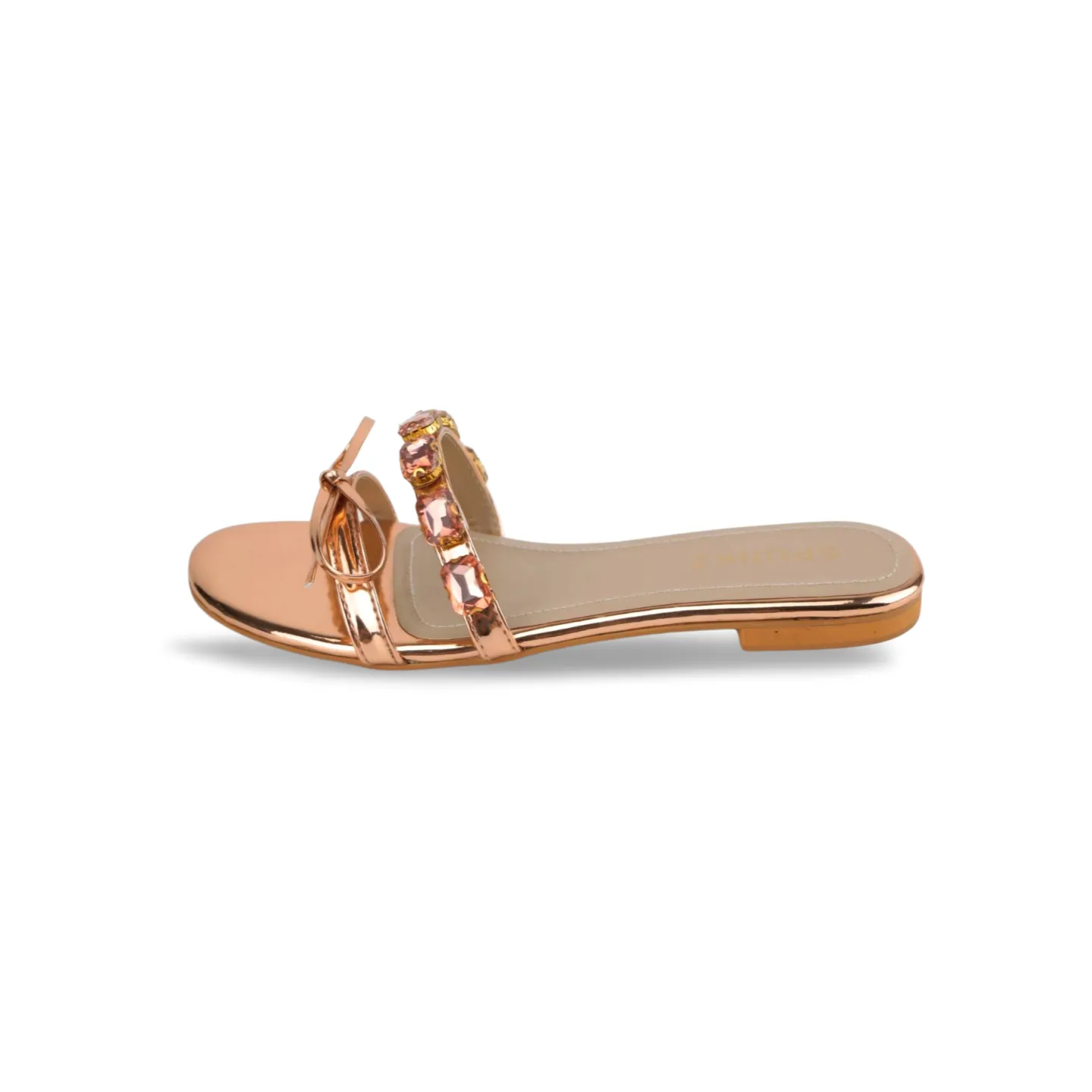 Metallic Bow & Crystal Embellished Slide Sandals