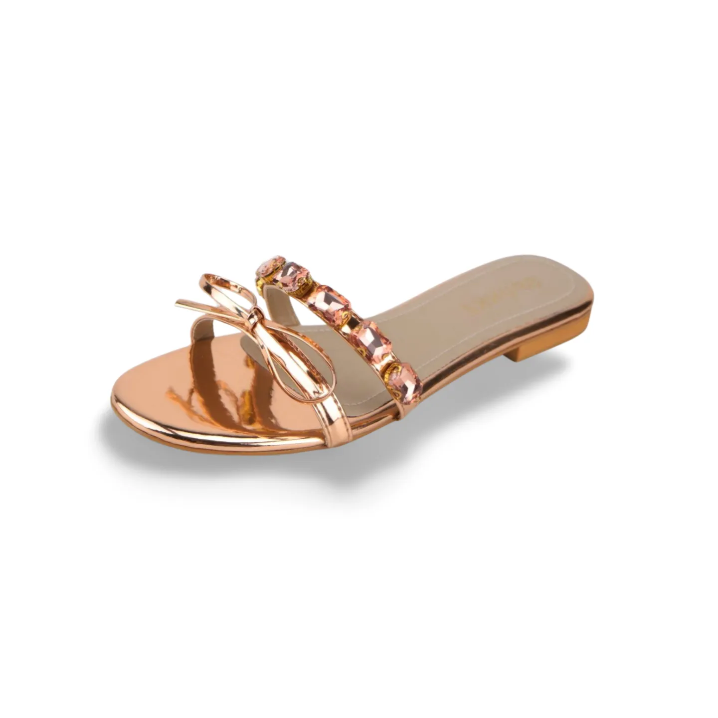 Metallic Bow & Crystal Embellished Slide Sandals