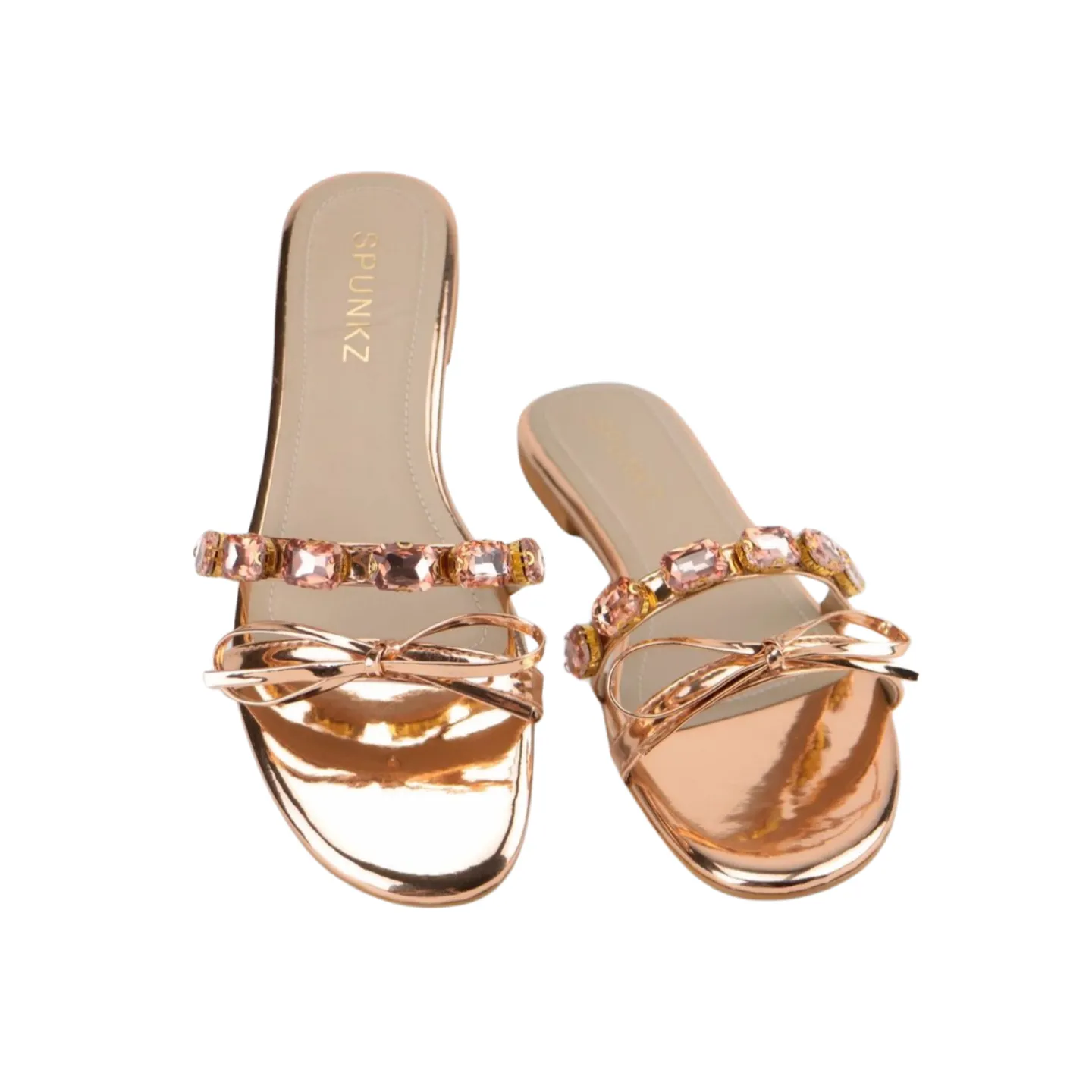 Metallic Bow & Crystal Embellished Slide Sandals