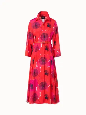 Midi-Blusenkleid aus Baumwolle mit Poppy Druck