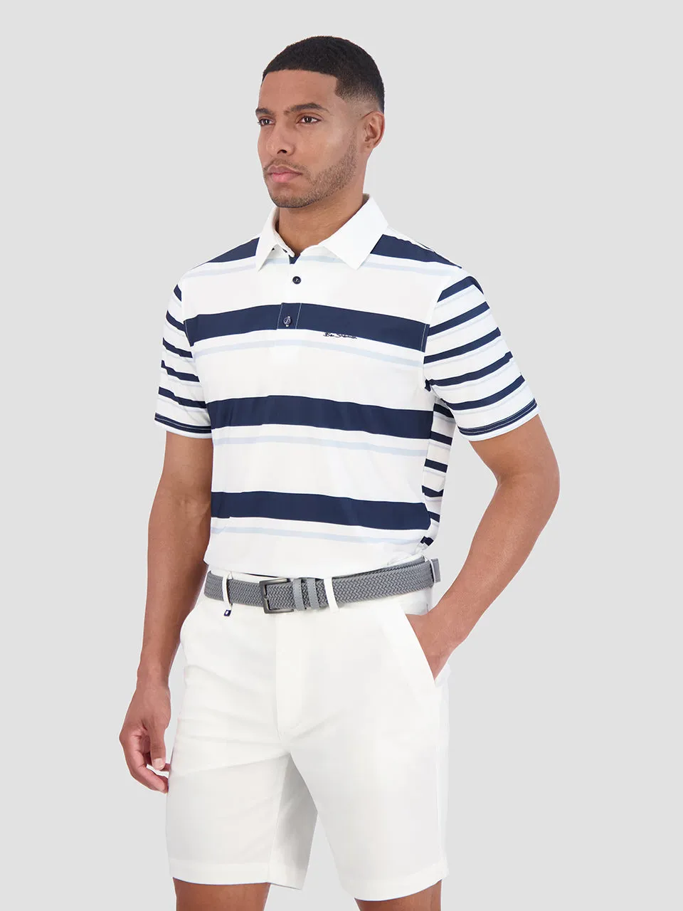 Mixed Mod Stripes Tech Jersey Sports Fit Polo - Blue