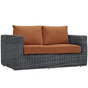 Modway EEI-1865-GRY-TUS Summon Wicker Rattan Outdoor Patio Loveseat with Sunbrella Fabric Cushions, Canvas Orange