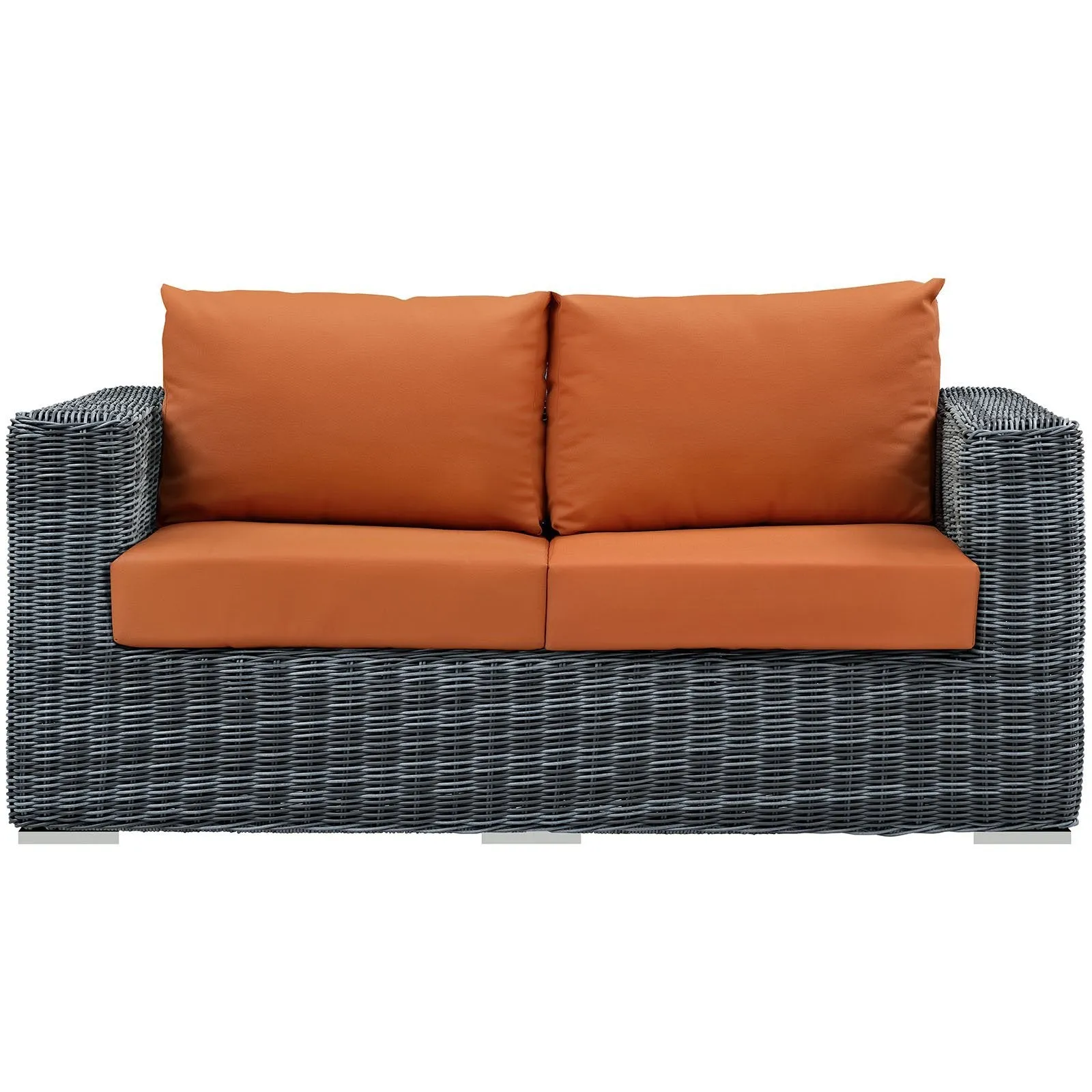 Modway EEI-1865-GRY-TUS Summon Wicker Rattan Outdoor Patio Loveseat with Sunbrella Fabric Cushions, Canvas Orange