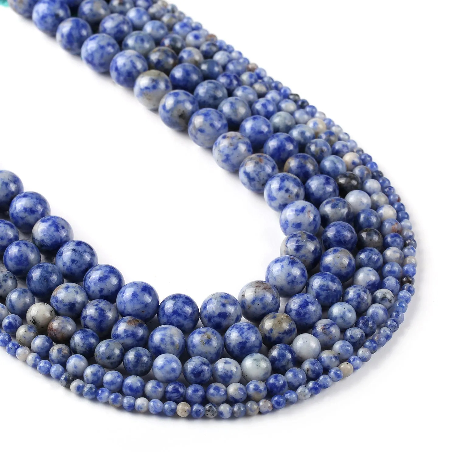 Natural Blue Dots Jasper Beads 4 6 8 10 12mm Gemstone Round Blue Dot Beads Craft Supplies 15 Full Strand 103055