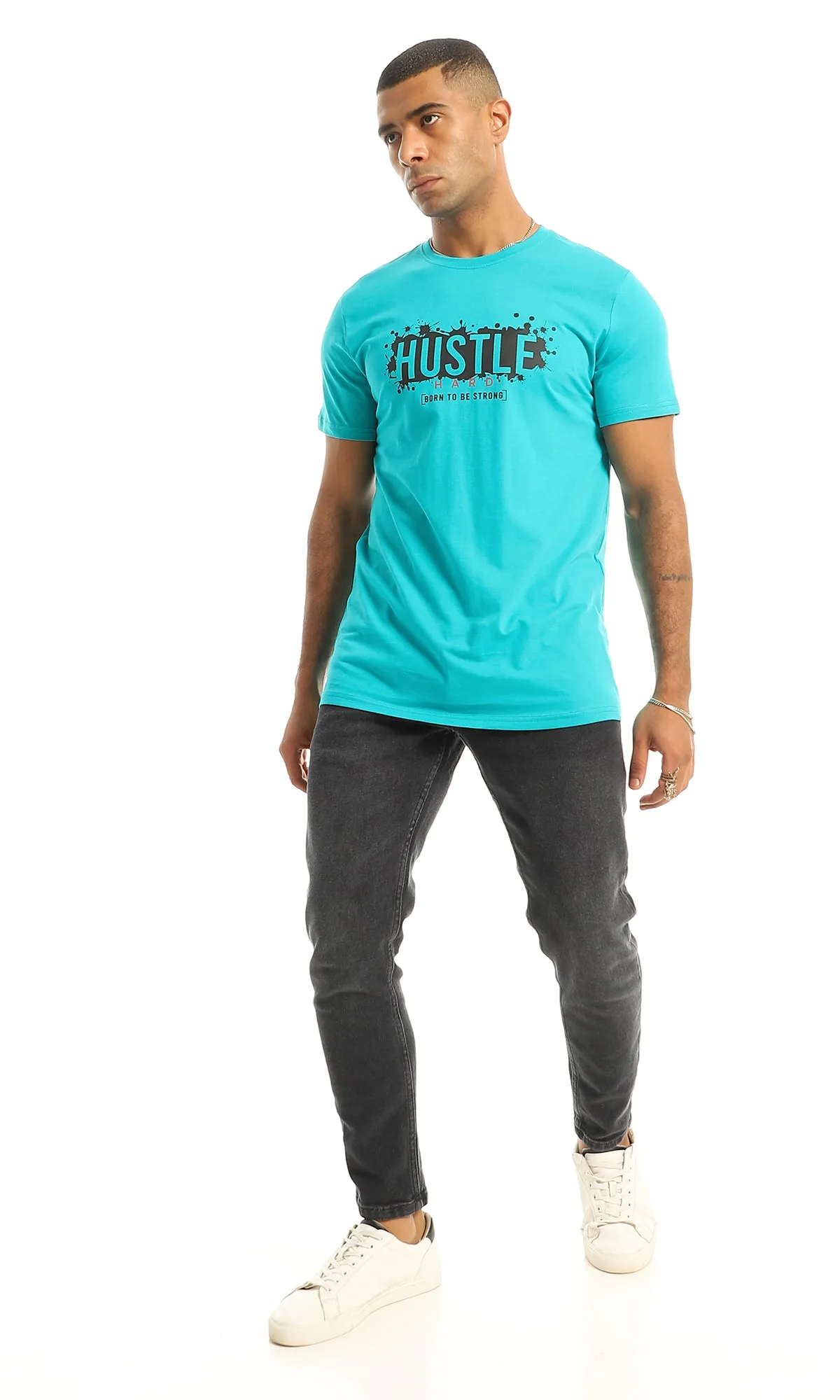 O154997 Chest Printed Hustle Dark Turquoise Tee