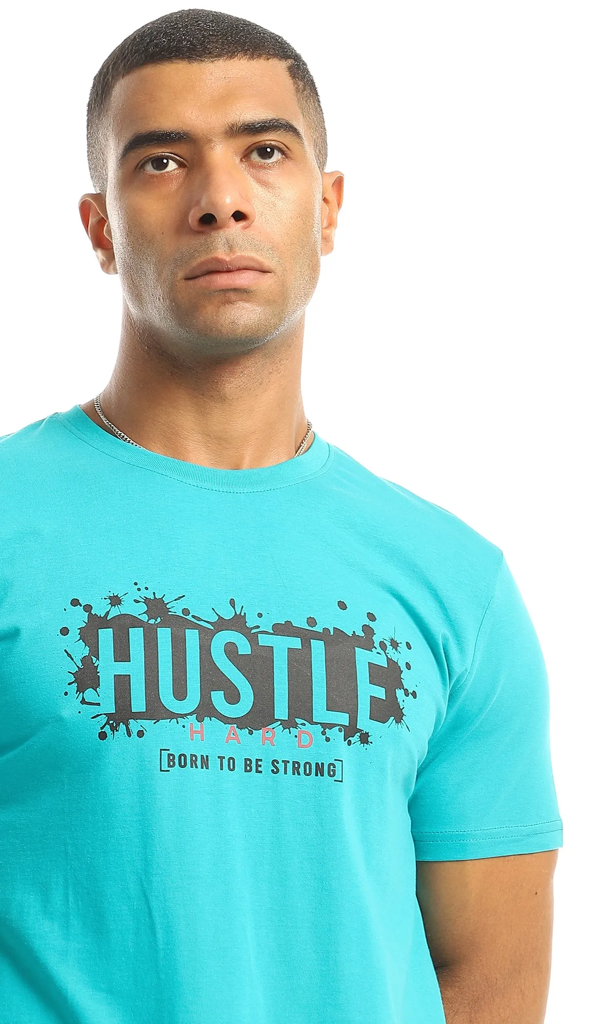 O154997 Chest Printed Hustle Dark Turquoise Tee