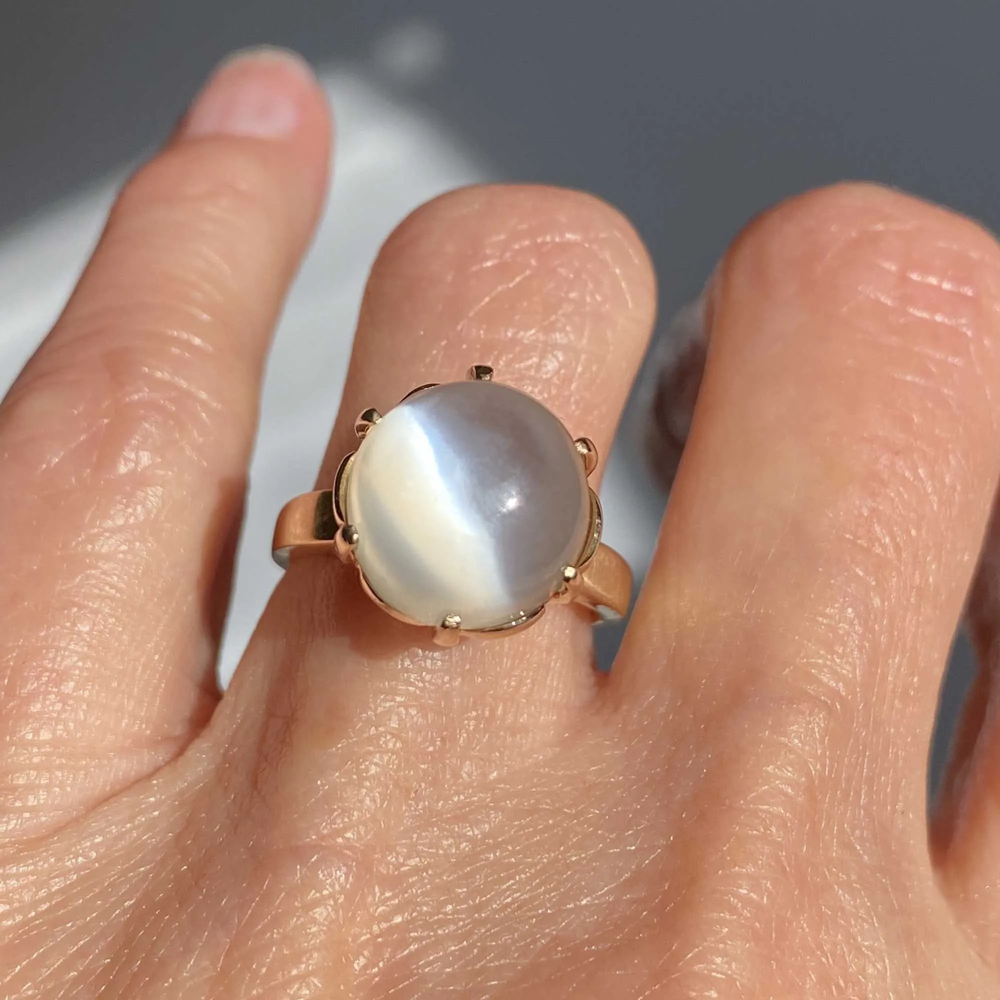 ON HOLD Vintage Cats Eye Moonstone Cabochon Ring in 14K Gold