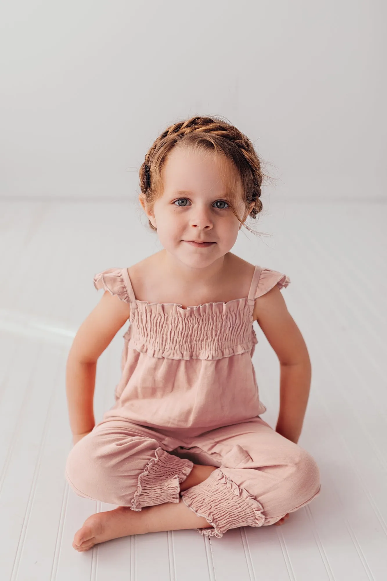 Organic Kids' Muslin Sleeveless Romper in Rosewater