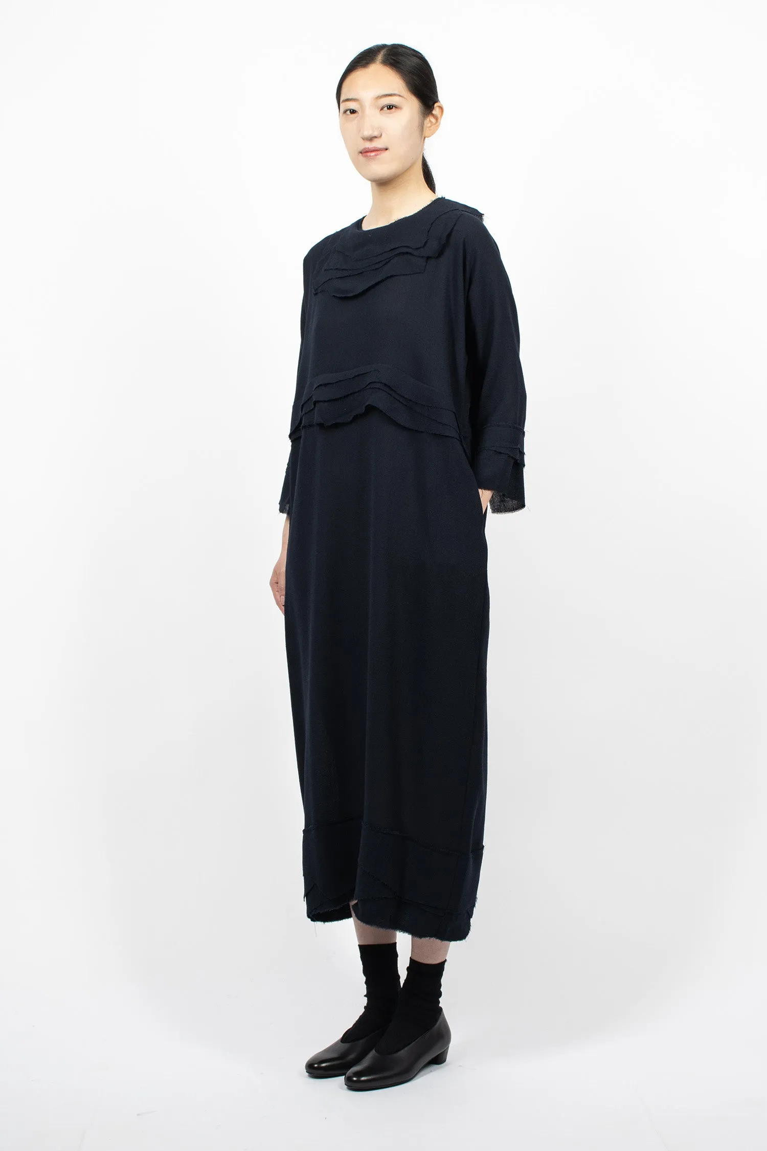 Panelled Raw Cut Dress Navy Blue