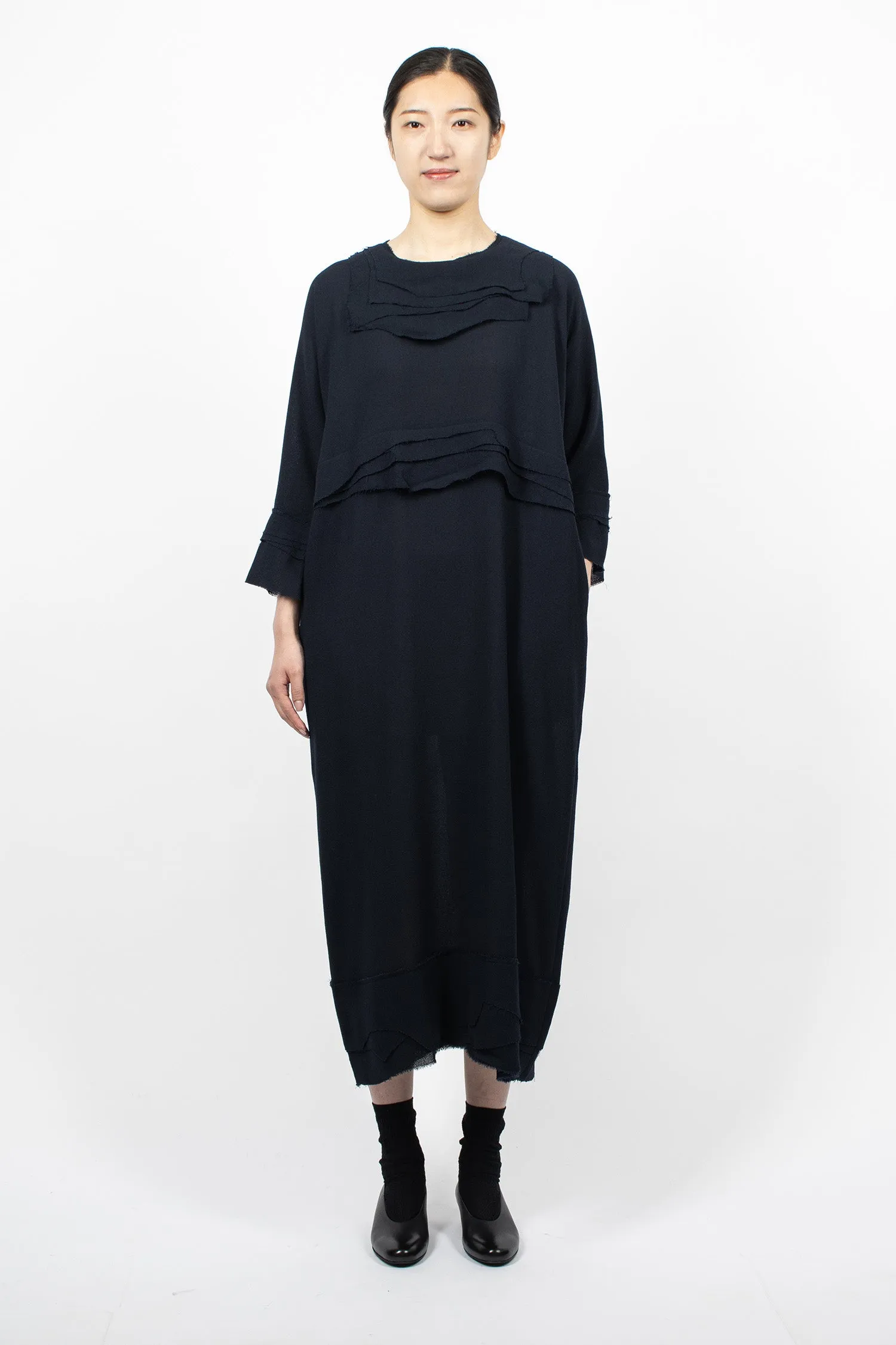 Panelled Raw Cut Dress Navy Blue