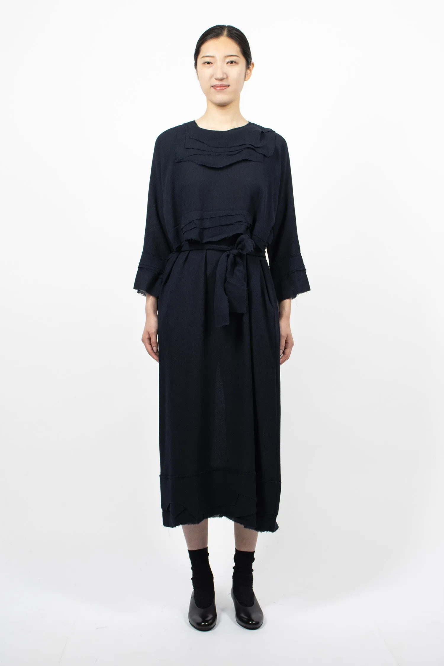 Panelled Raw Cut Dress Navy Blue