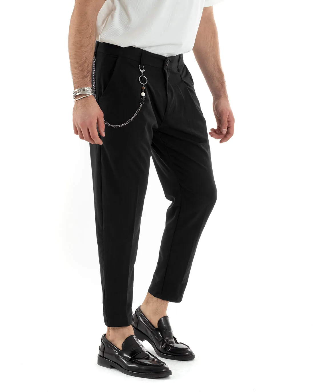 Pantaloni Uomo Tasca America Viscosa Nero Capri Casual Classico Pinces GIOSAL-P5948A