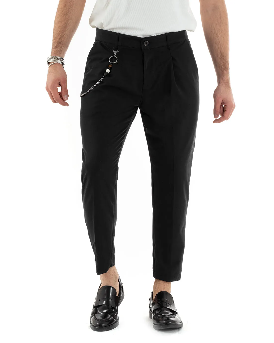 Pantaloni Uomo Tasca America Viscosa Nero Capri Casual Classico Pinces GIOSAL-P5948A