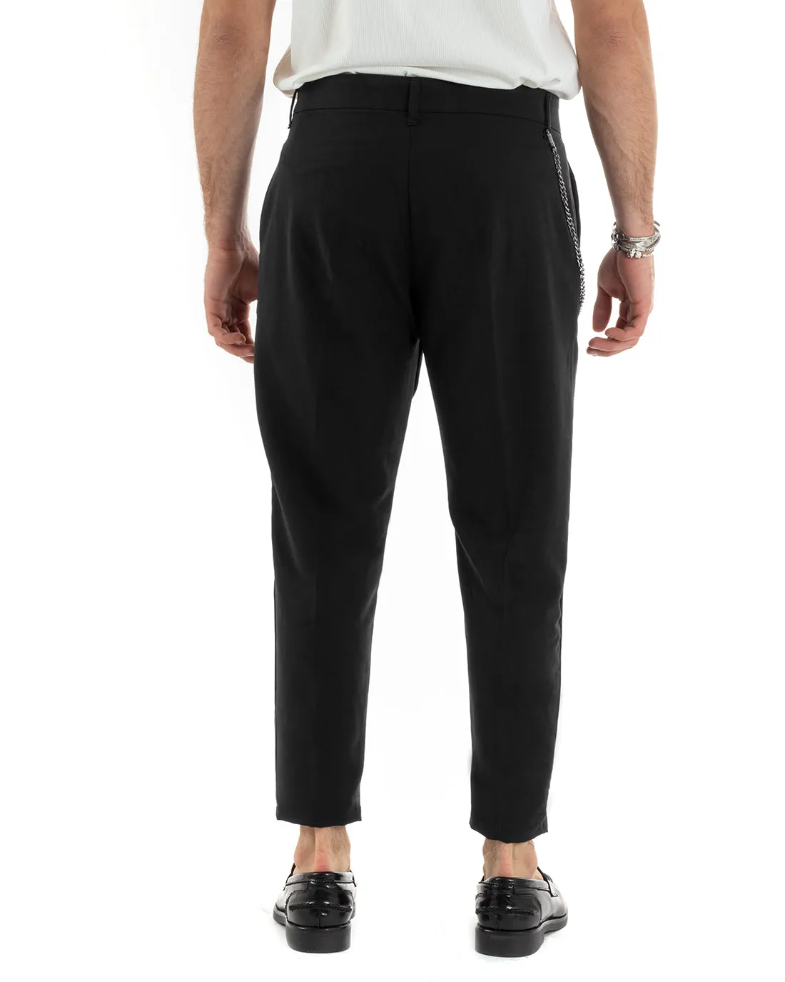 Pantaloni Uomo Tasca America Viscosa Nero Capri Casual Classico Pinces GIOSAL-P5948A