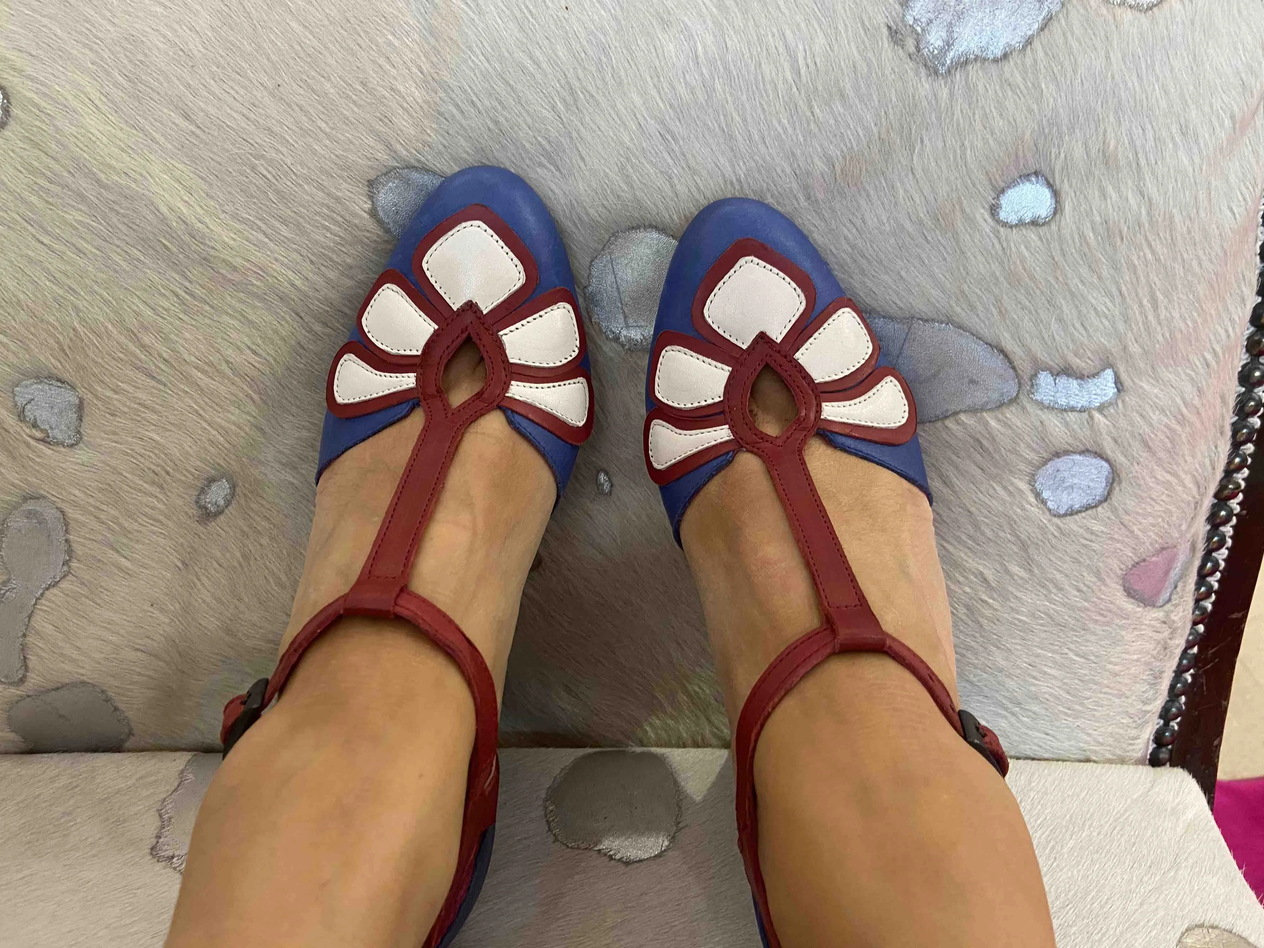 Petal - Blue, Red and White t strap shoe