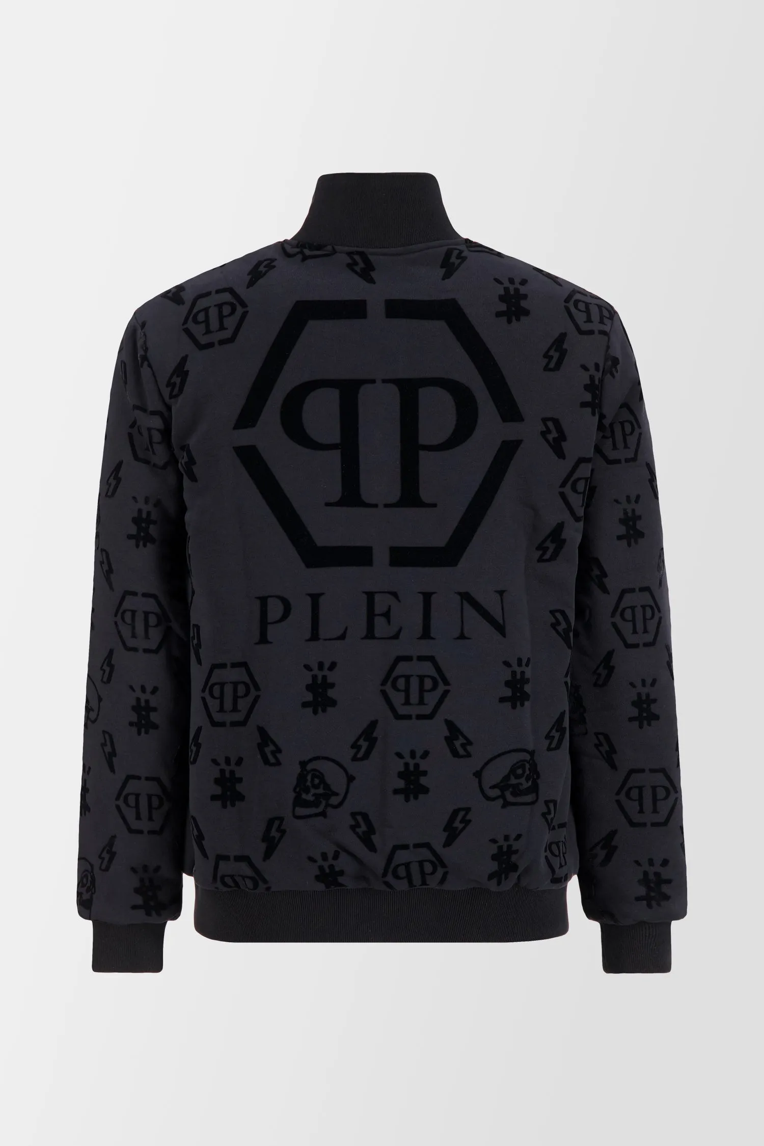 Philipp Plein Black Flock Monogram Jogging Jacket