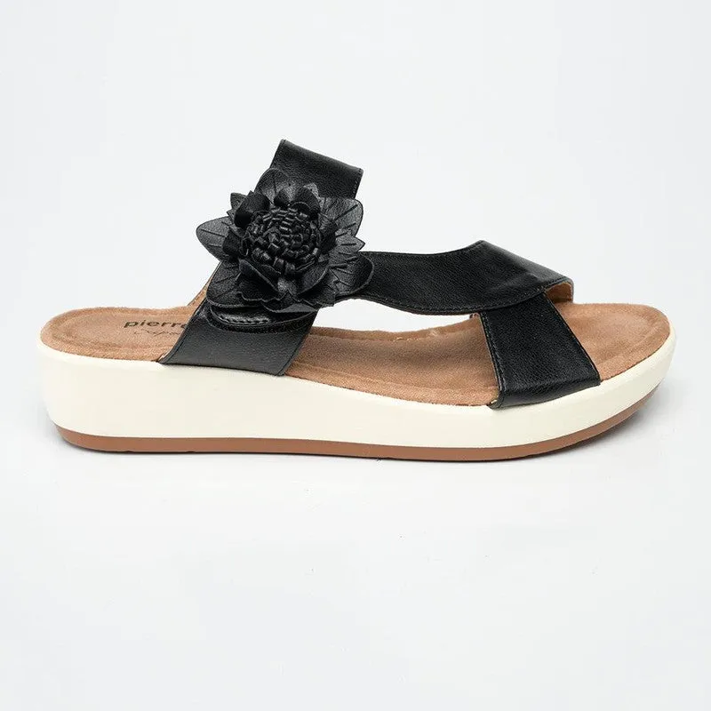 Pierre Cardin Dory Slip On Flower Sandals - Black