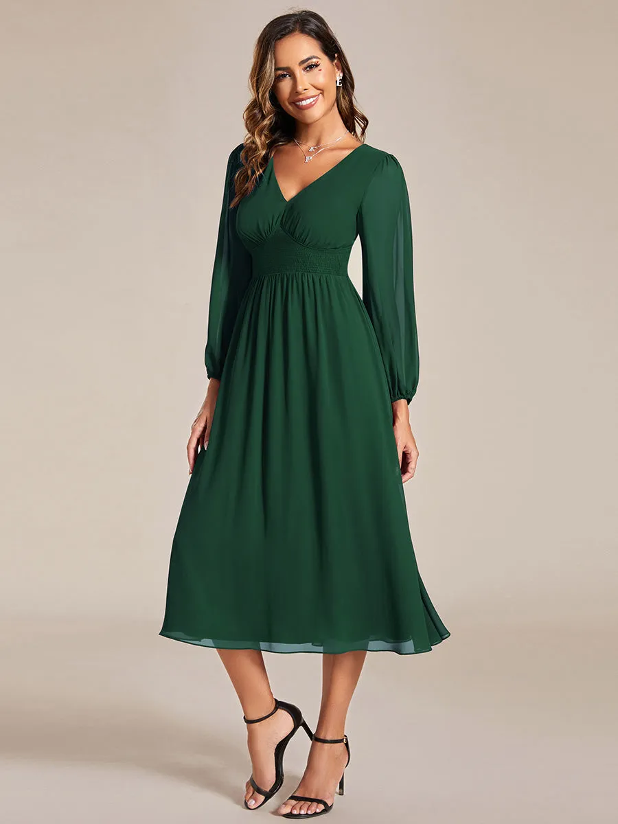 Plus Size Knee Length Chiffon Wholesale Wedding Guest Dresses With Long Sleeves