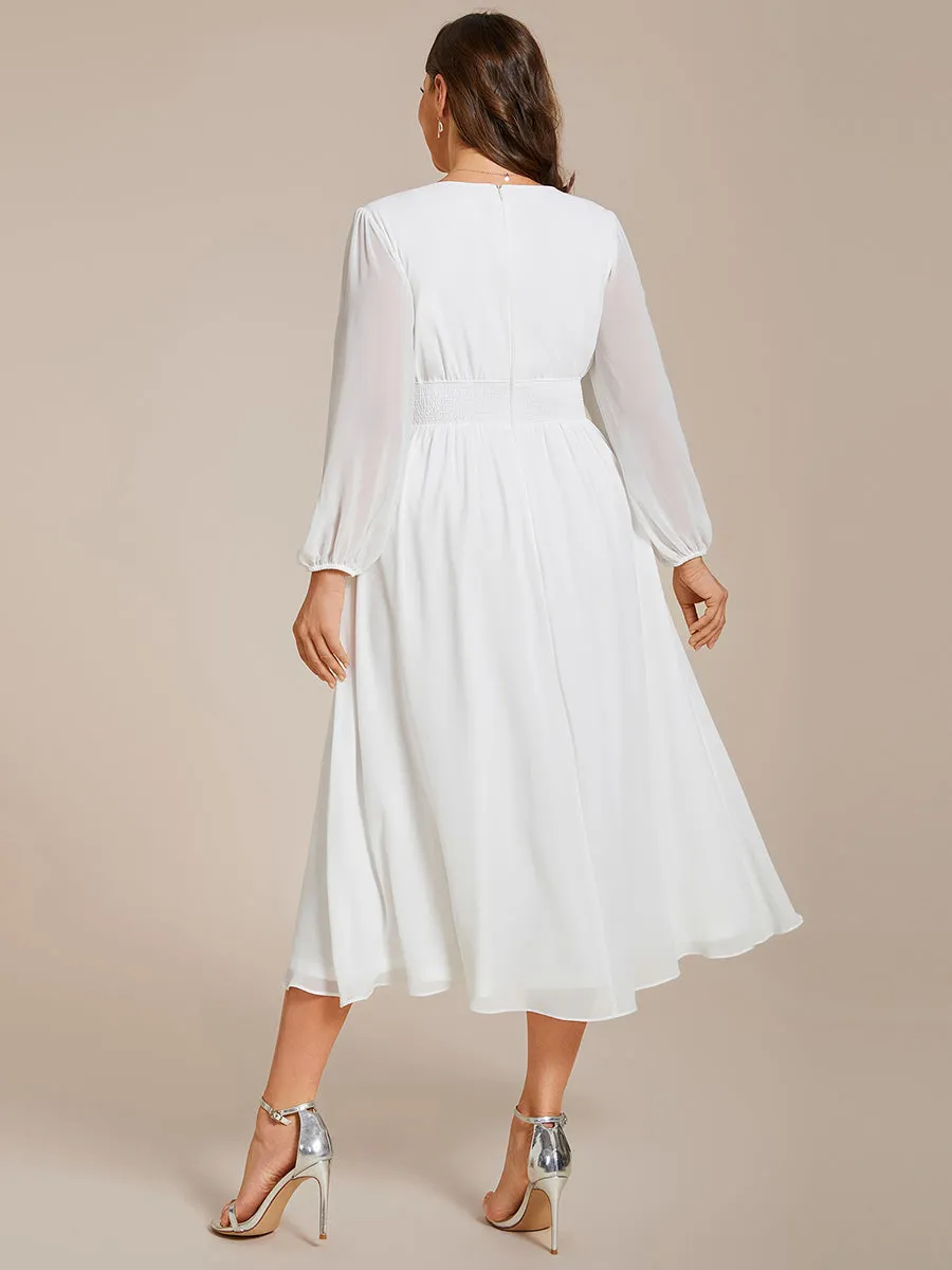 Plus Size Knee Length Chiffon Wholesale Wedding Guest Dresses With Long Sleeves