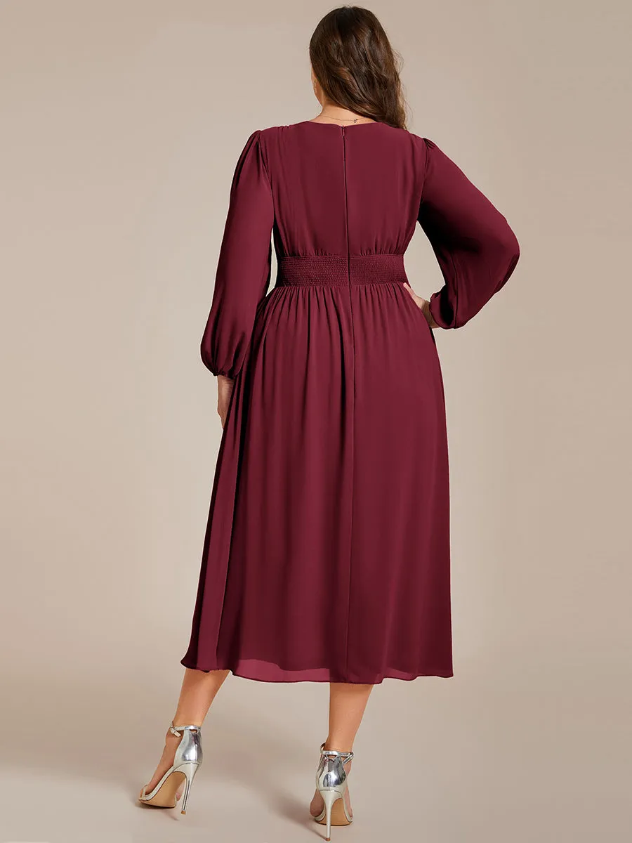 Plus Size Knee Length Chiffon Wholesale Wedding Guest Dresses With Long Sleeves