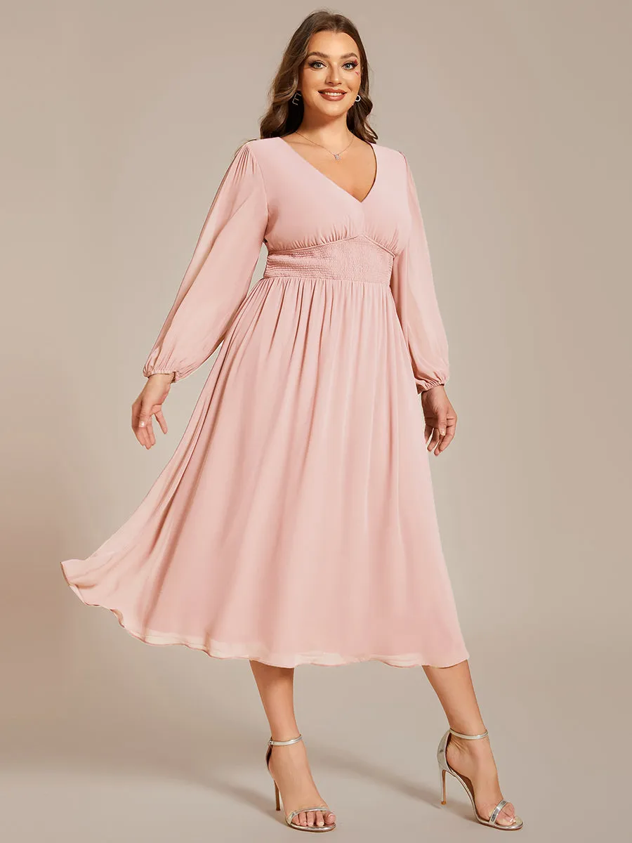 Plus Size Knee Length Chiffon Wholesale Wedding Guest Dresses With Long Sleeves