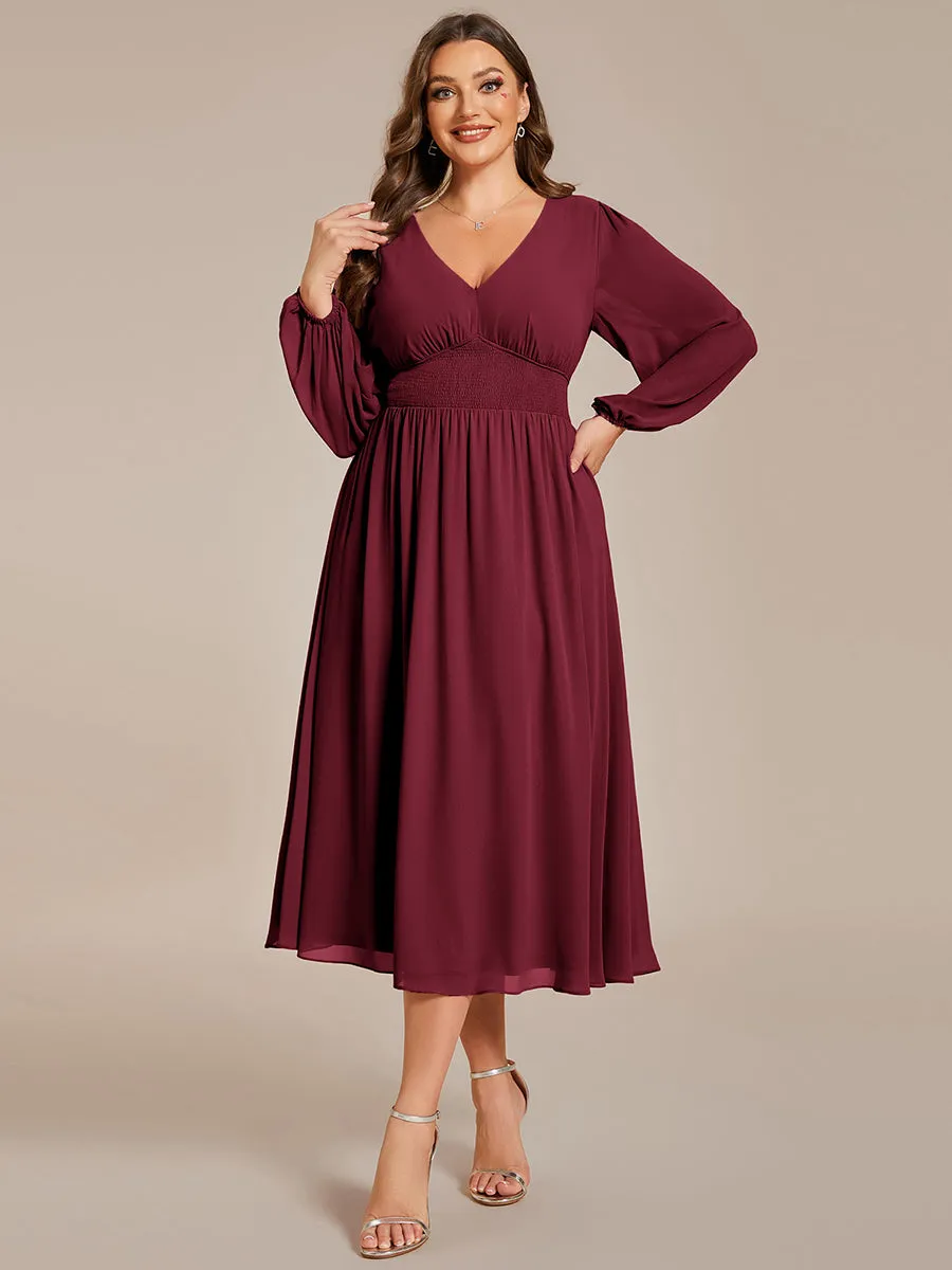 Plus Size Knee Length Chiffon Wholesale Wedding Guest Dresses With Long Sleeves