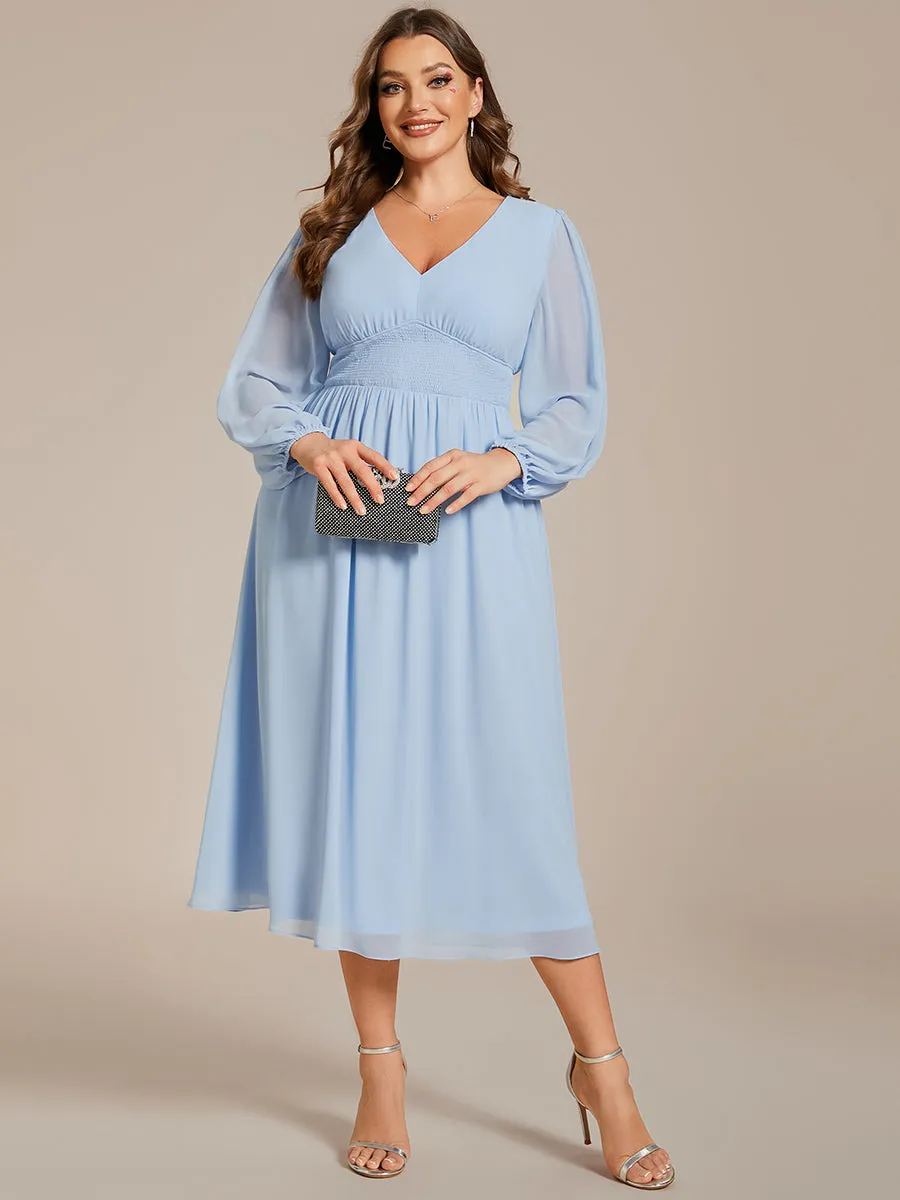 Plus Size Knee Length Chiffon Wholesale Wedding Guest Dresses With Long Sleeves