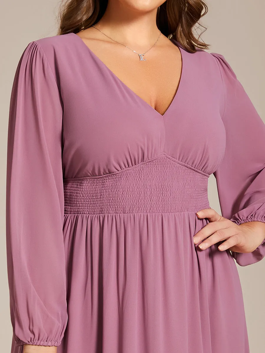 Plus Size Knee Length Chiffon Wholesale Wedding Guest Dresses With Long Sleeves