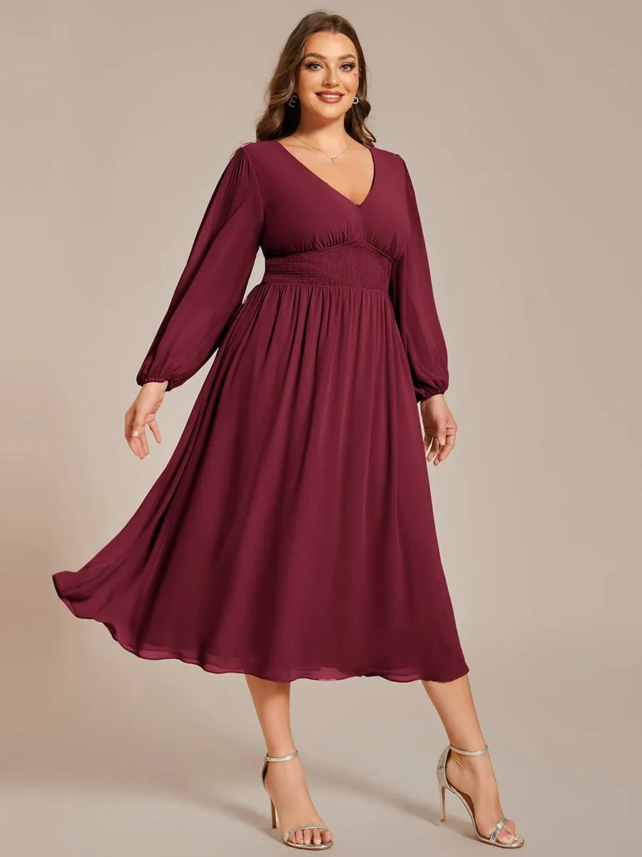 Plus Size Knee Length Chiffon Wholesale Wedding Guest Dresses With Long Sleeves