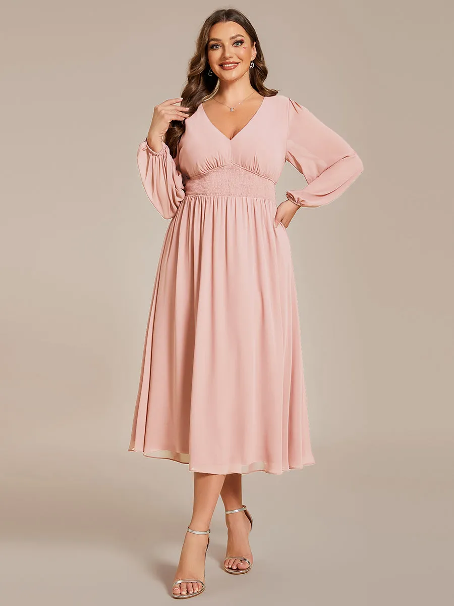 Plus Size Knee Length Chiffon Wholesale Wedding Guest Dresses With Long Sleeves