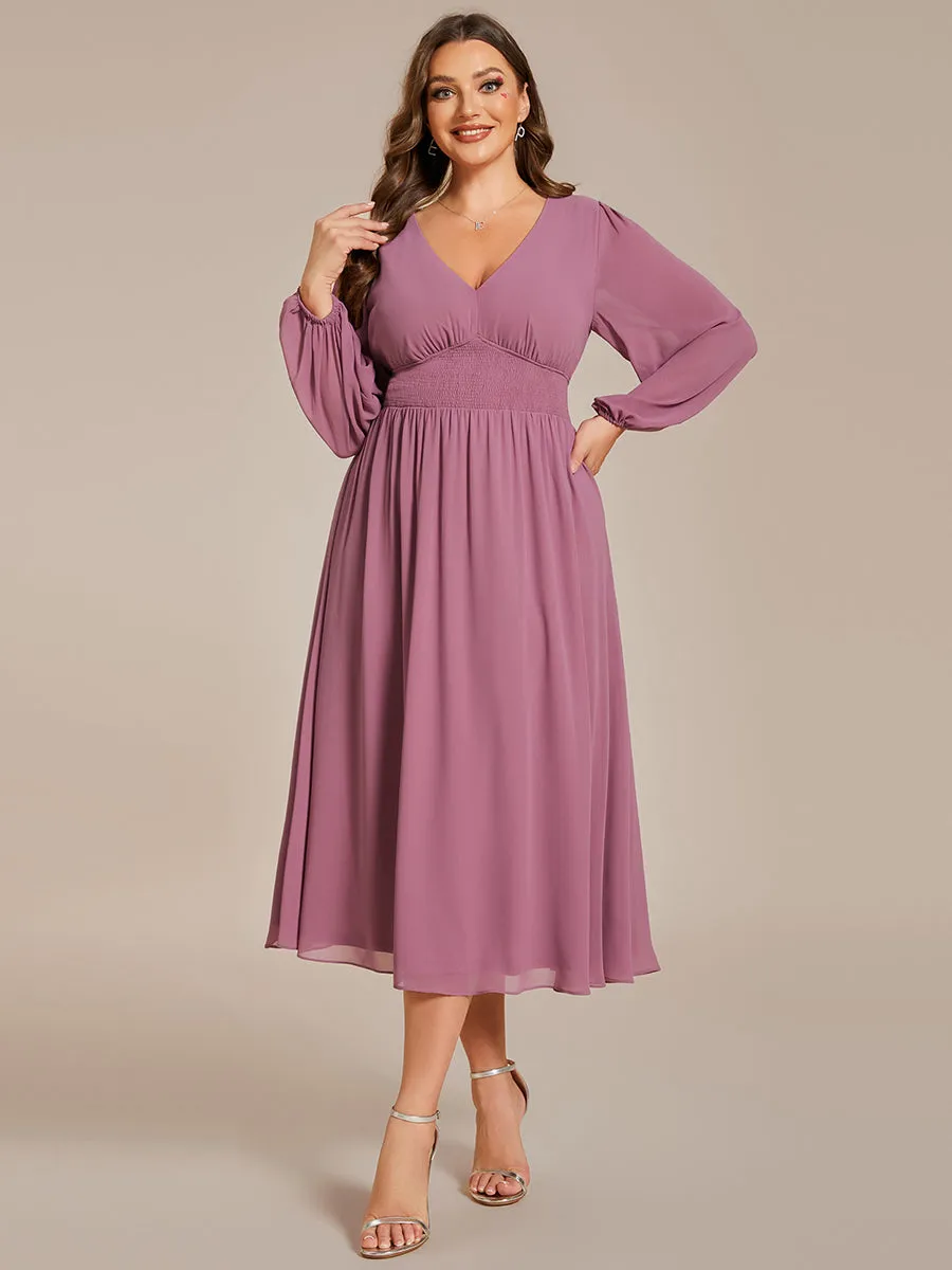 Plus Size Knee Length Chiffon Wholesale Wedding Guest Dresses With Long Sleeves