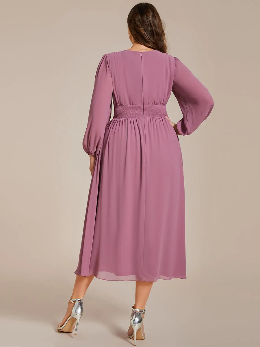 Plus Size Knee Length Chiffon Wholesale Wedding Guest Dresses With Long Sleeves