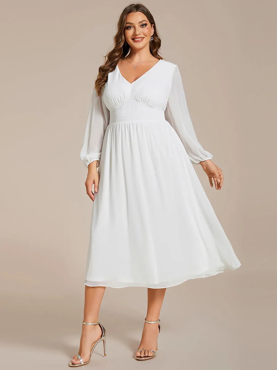 Plus Size Knee Length Chiffon Wholesale Wedding Guest Dresses With Long Sleeves