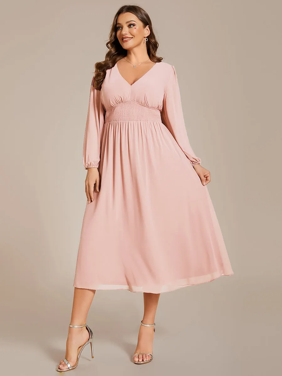 Plus Size Knee Length Chiffon Wholesale Wedding Guest Dresses With Long Sleeves