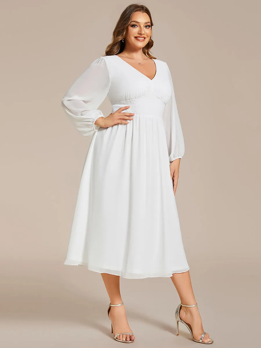 Plus Size Knee Length Chiffon Wholesale Wedding Guest Dresses With Long Sleeves