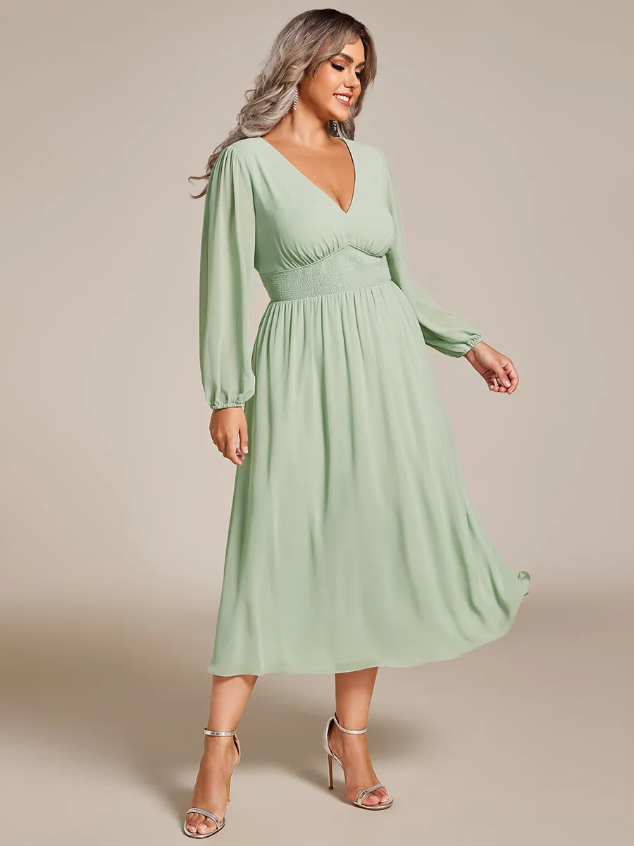 Plus Size Knee Length Chiffon Wholesale Wedding Guest Dresses With Long Sleeves