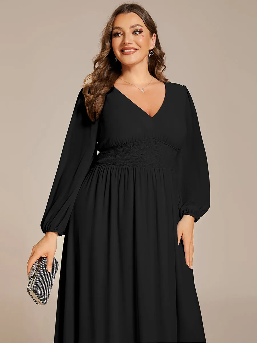 Plus Size Knee Length Chiffon Wholesale Wedding Guest Dresses With Long Sleeves