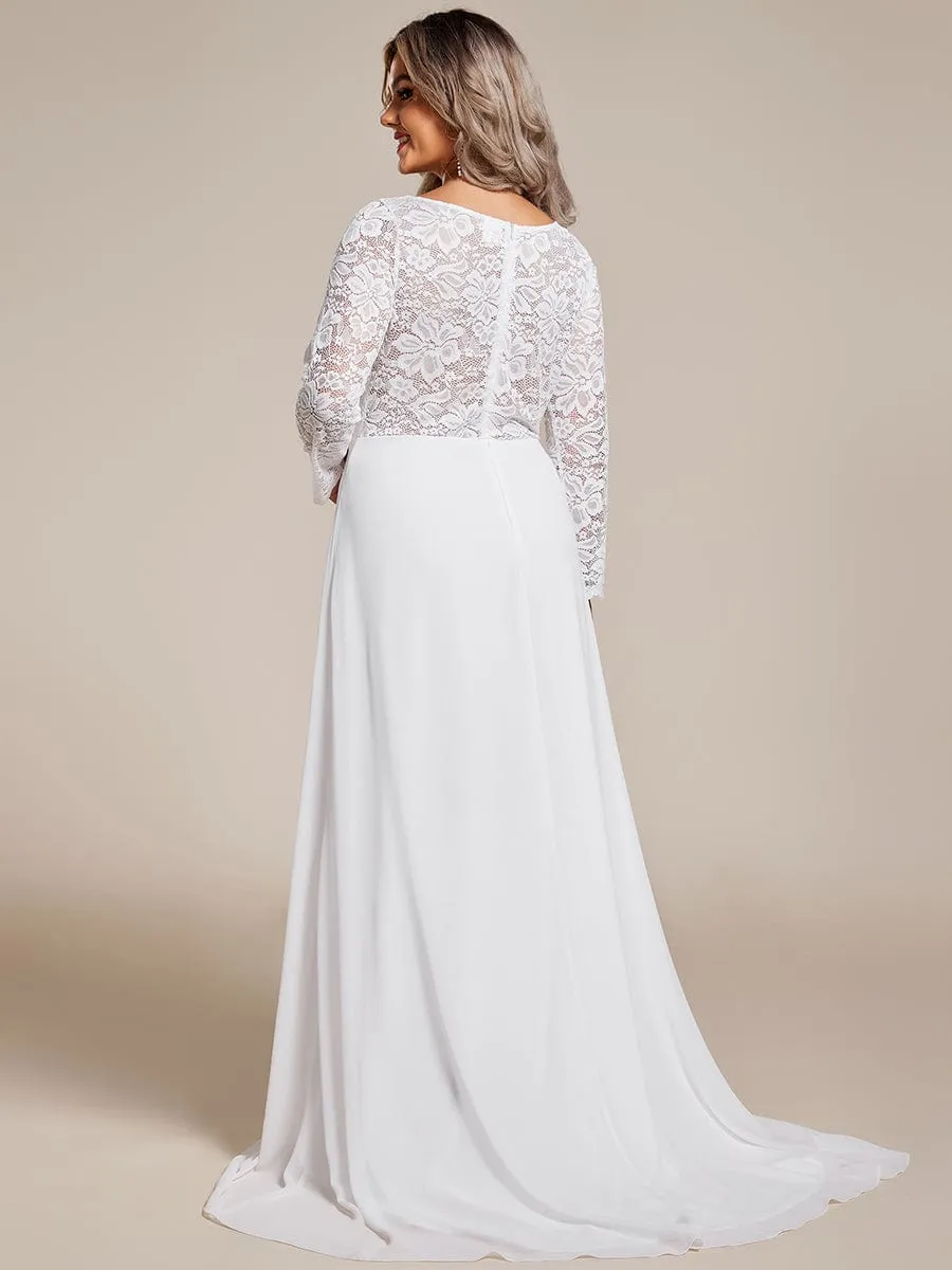 Plus Size Lace Long Sleeves Eyelash Edge Bodycon Mermaid Chiffon Wedding Dress