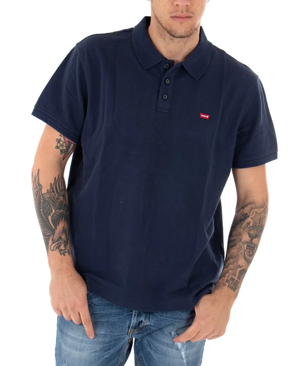 Polo Uomo T-shirt Levi's Logo Small Colletto Tinta Unita Blu Casual GIOSAL