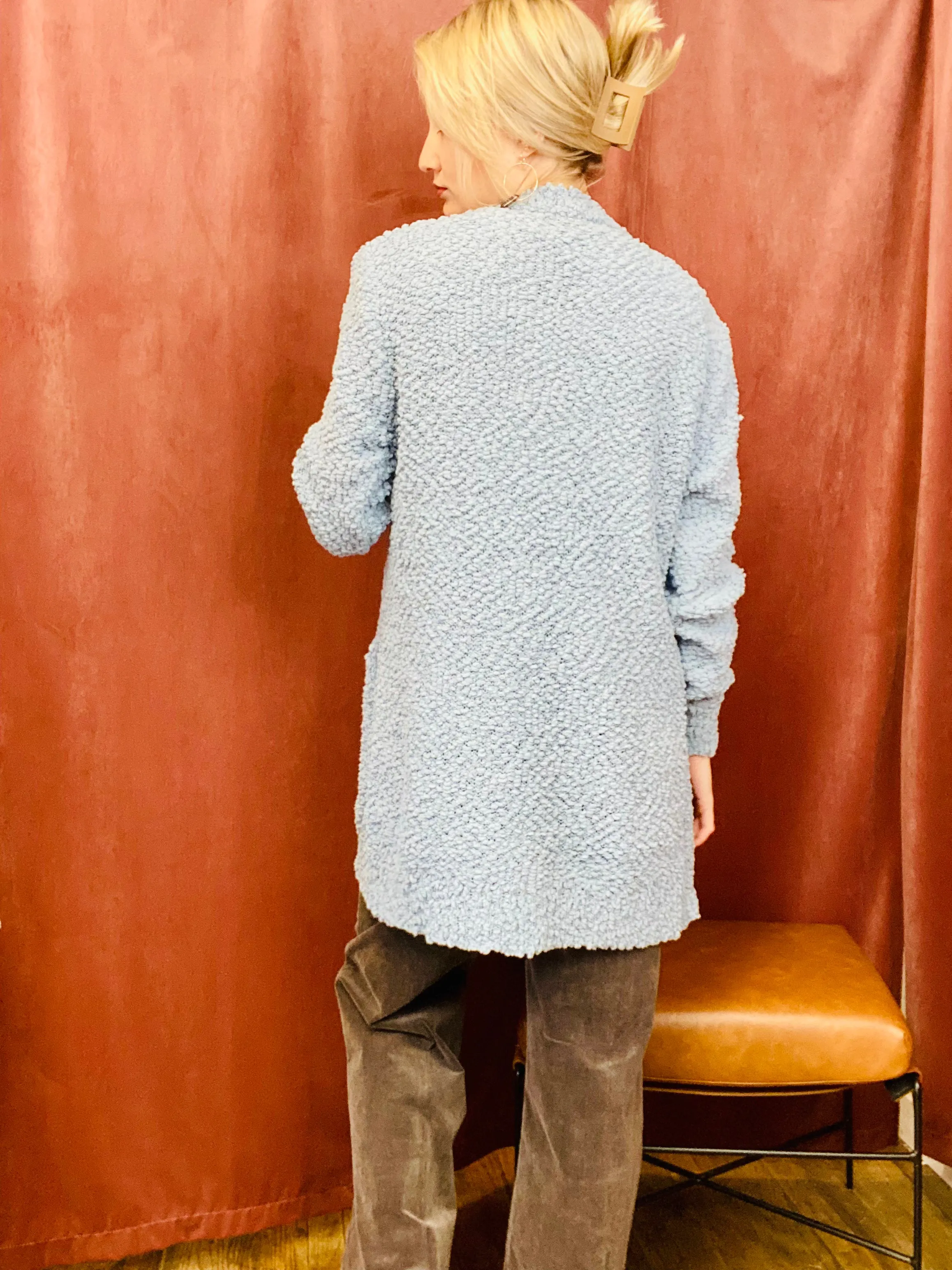 Popcorn Open Front Cardigan - Blue