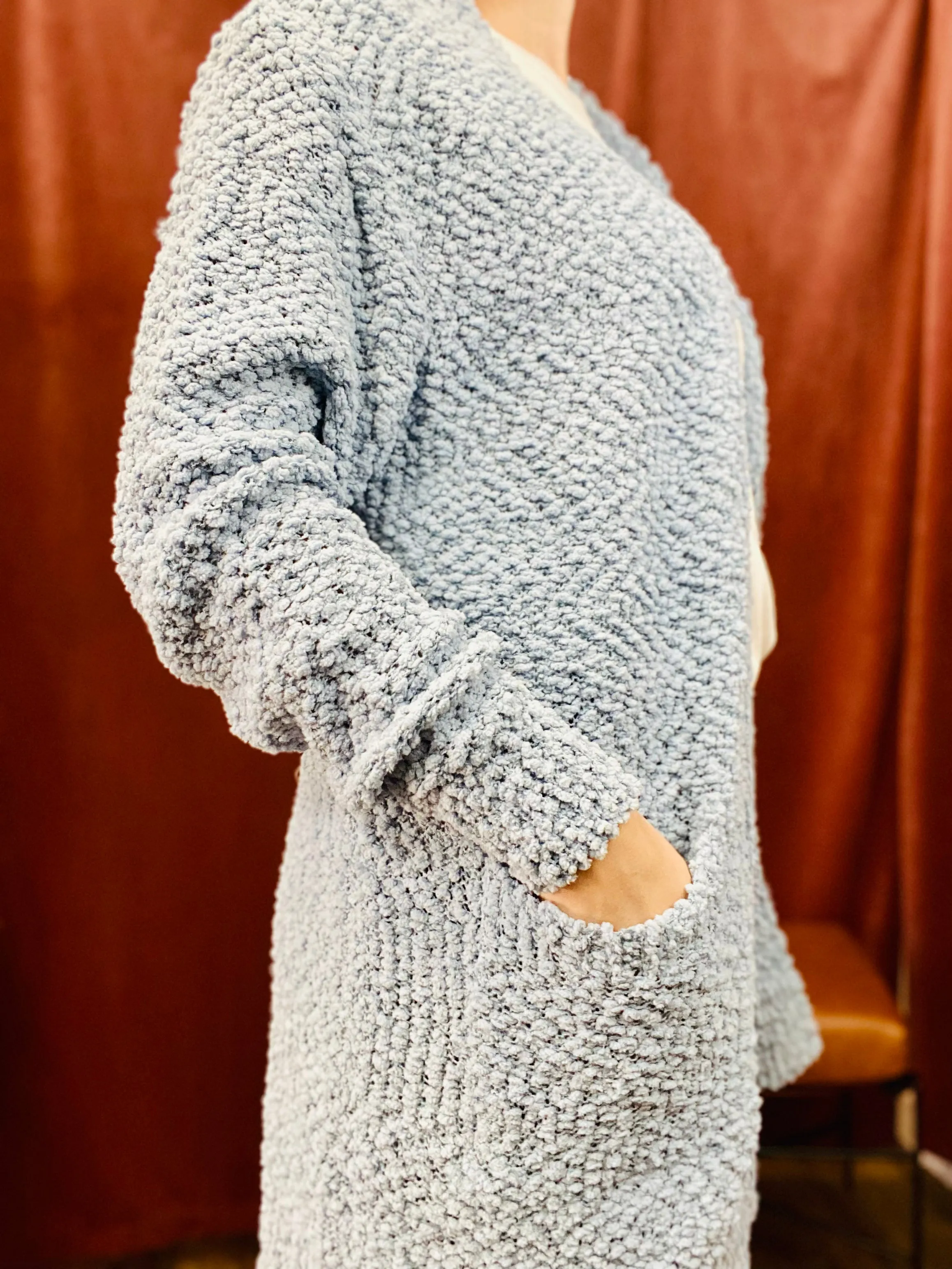 Popcorn Open Front Cardigan - Blue