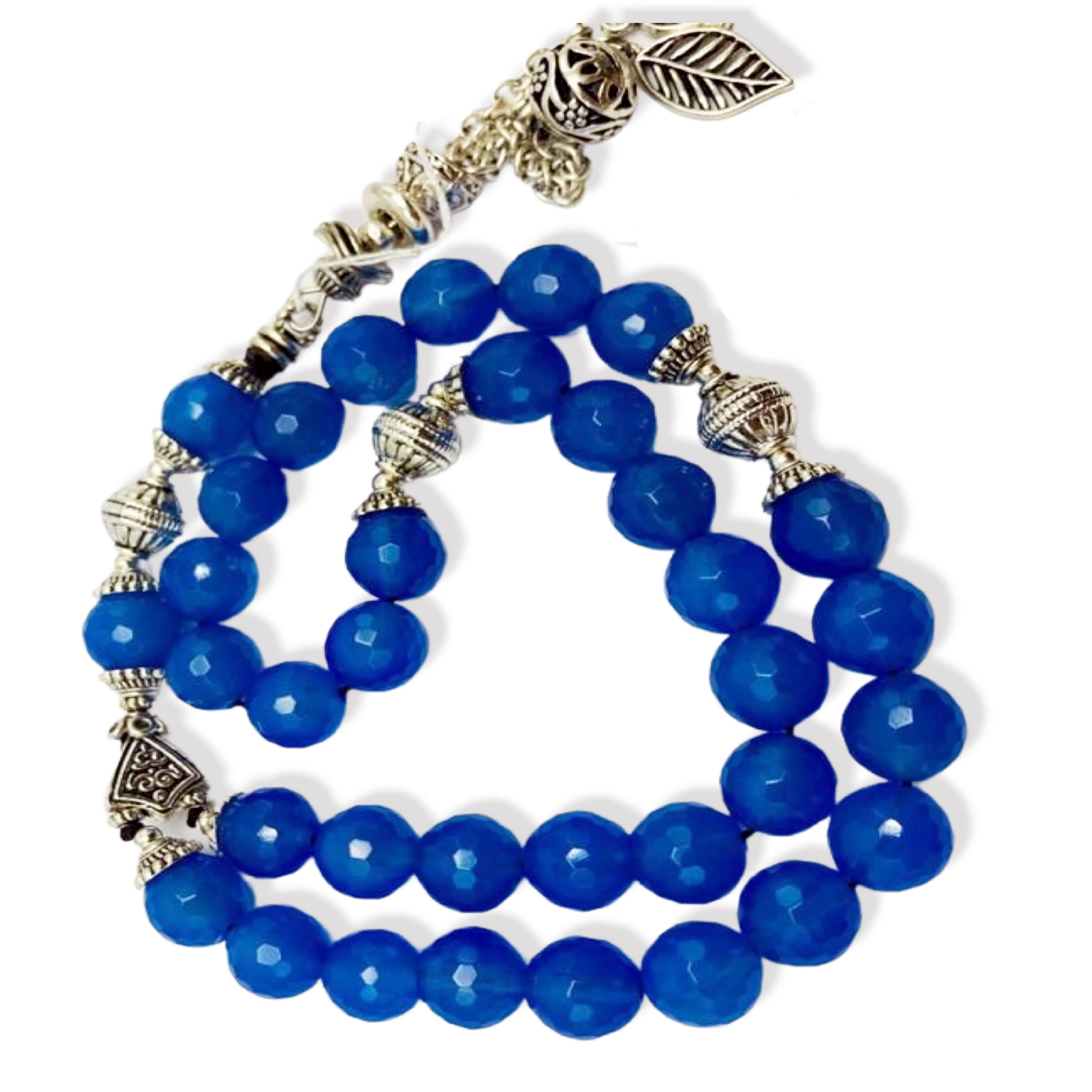 Prayer Beads Premium Blue Agate Stones With 925 Silver