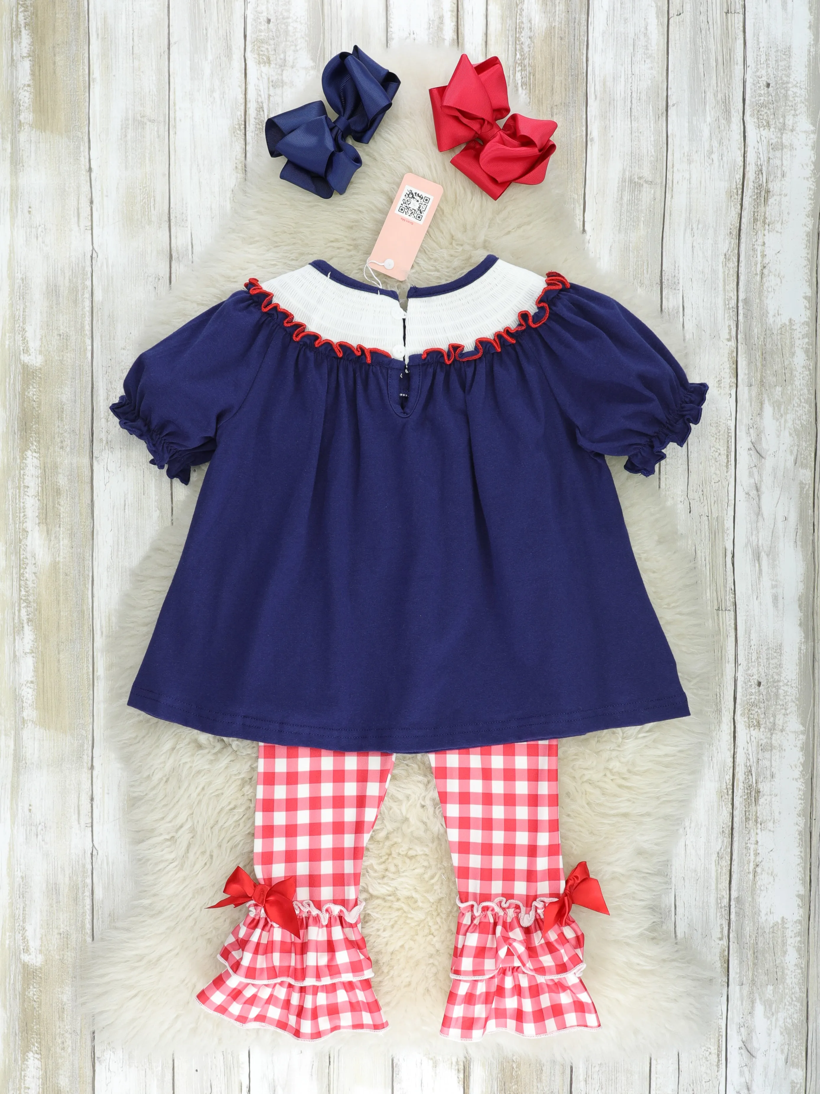 "USA" Smocked Gingham Outfit