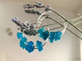 Raw Dark Blue Apatite Hoop Earrings